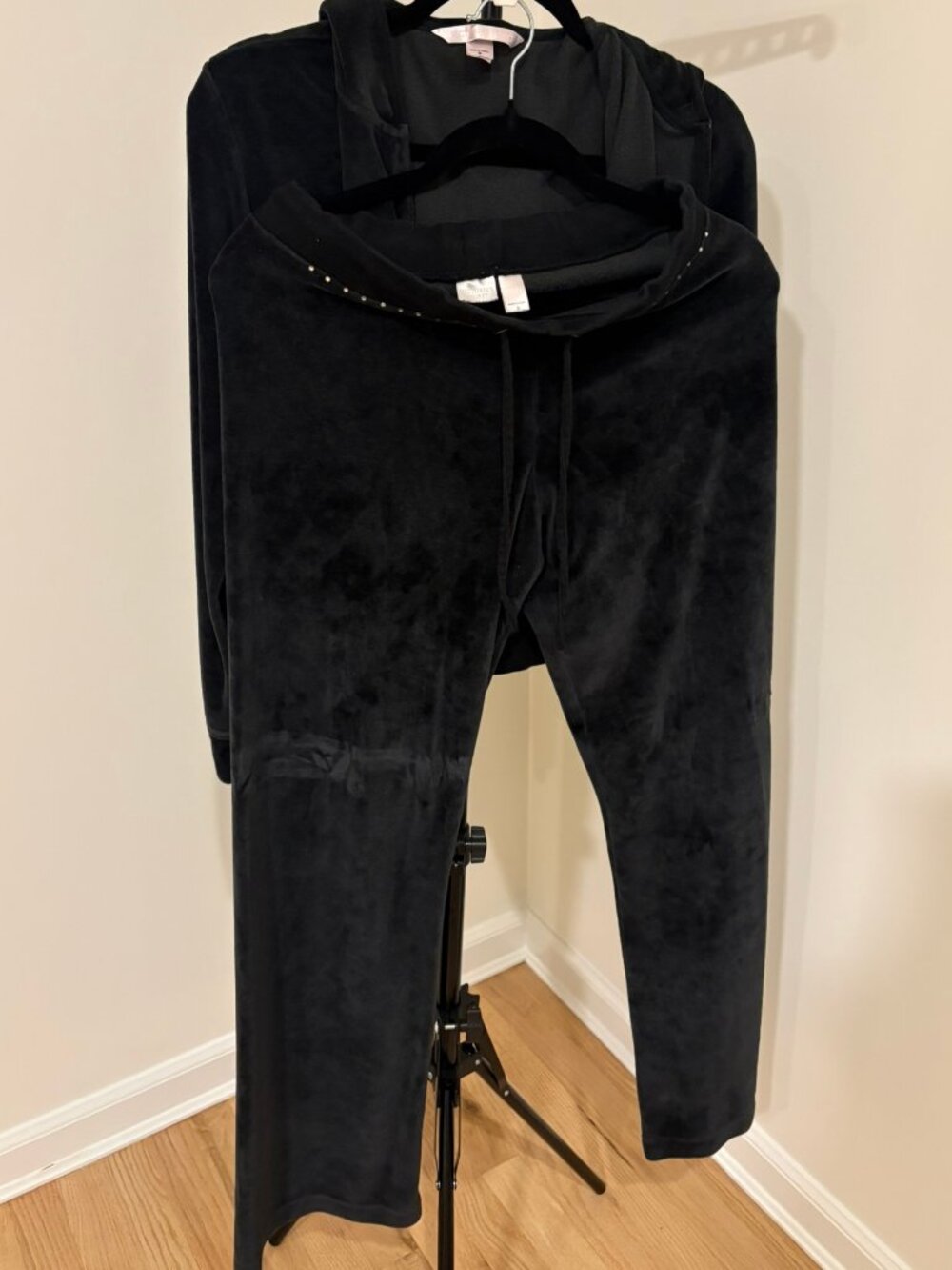 🖤 VS PINK Y2K Vintage Black Velour Rhinestone Tracksuit Set - Size S 🖤